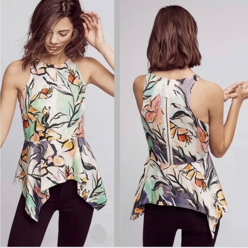 Anthropologie HD in Paris Lucille Peplum Asymmetrical Multicolored Top Size 2 - Picture 3 of 12
